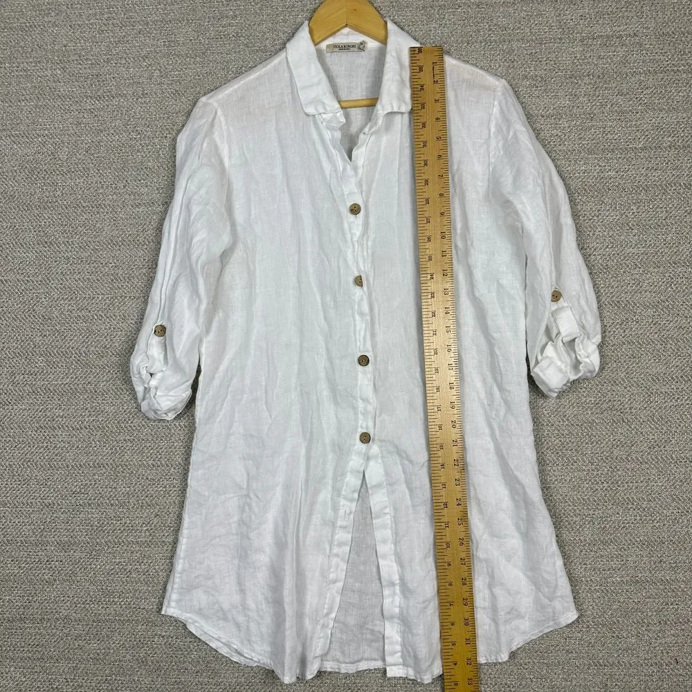 Viola Borghi Sz S‎ Linen Tunic Top 3/4 Roll Tab Lagom Minimalist Capsule Beach